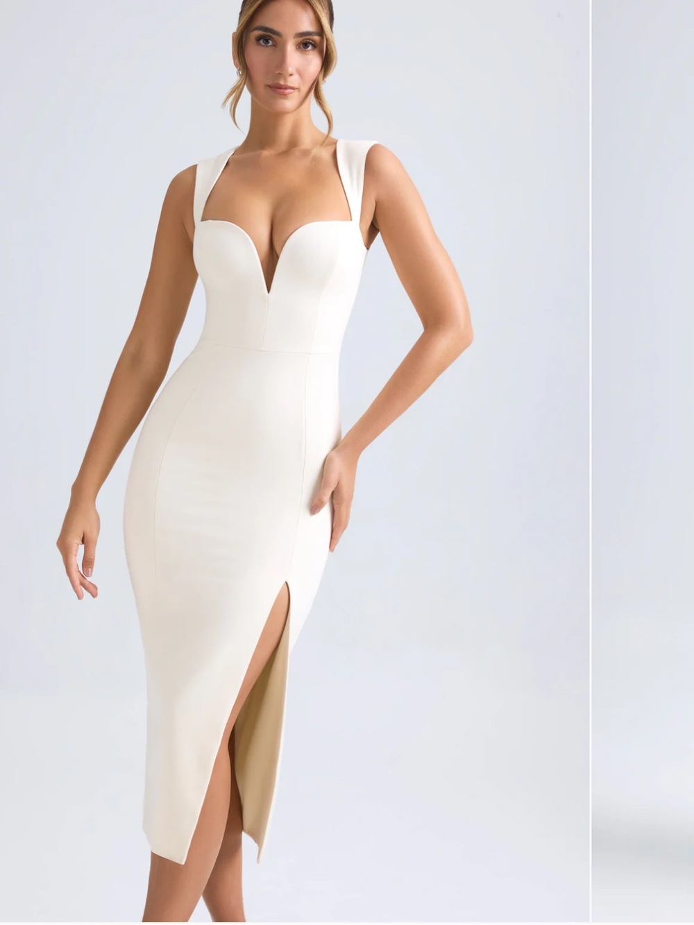 Oh Polly Ivory Sweetheart Midaxi Dress with Thigh Slit